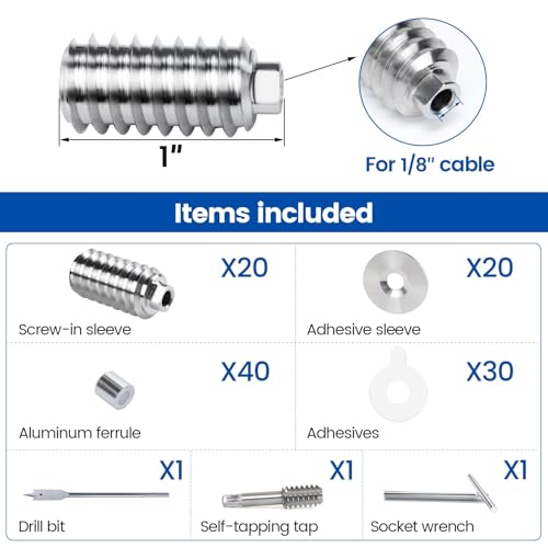 Muzata [Patent] Muzata 20 Pack 1/8" Invisible Cable Railing Kit Hardware Swage Lag Screw Hidden for 4x4 6x6 8x8 Wood Posts T316 Stainless Steel Deck Cable Railing System 10 Pairs CR73 - Image 2