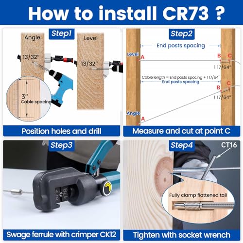 Muzata [Patent] Muzata 20 Pack 1/8" Invisible Cable Railing Kit Hardware Swage Lag Screw Hidden for 4x4 6x6 8x8 Wood Posts T316 Stainless Steel Deck Cable Railing System 10 Pairs CR73 - Image 5