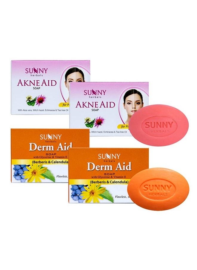 Sunny Akne Aid Soap(75Gm*2) & Derm Aid Soap(75Gm*2) ; Reduces Inflammation & Removes Excess Oil To Prevent Acne ; For Rashes And Infection Free Skin ; Counters Dry Skin Keeps It Healthy & Radiant  - Image 1
