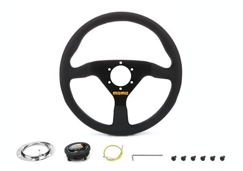 MOMO Motorsport MOD.78 Leather Racing Steering Wheel – 320mm, 40mm Dish, Yellow Horn, 3-Spoke, 6-Bolt Aluminum Frame – Authentic MOMO Italian Aftermarket Wheel, Quick Release Hub Adapter Required - Image 4