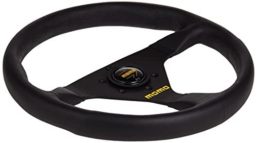 MOMO Motorsport MOD.78 Leather Racing Steering Wheel – 320mm, 40mm Dish, Yellow Horn, 3-Spoke, 6-Bolt Aluminum Frame – Authentic MOMO Italian Aftermarket Wheel, Quick Release Hub Adapter Required - Image 3