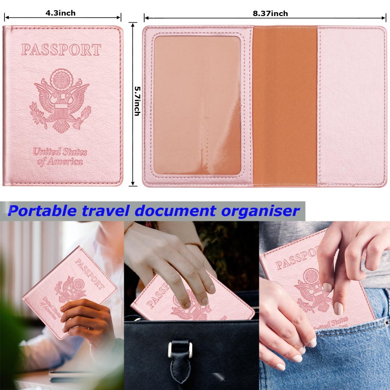 Herain Rose Gold & Gray Passport Holder for Travel, Passport Wallet Cover Case for Family Women Men Cruise Essentials, Travel Must Haves Passports Book Protector - Image 2