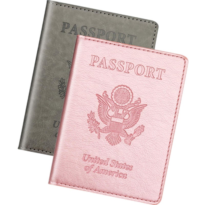 Herain Rose Gold & Gray Passport Holder for Travel, Passport Wallet Cover Case for Family Women Men Cruise Essentials, Travel Must Haves Passports Book Protector - Image 1