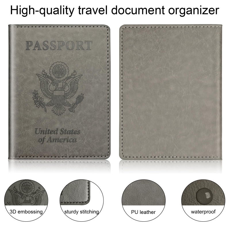 Herain Rose Gold & Gray Passport Holder for Travel, Passport Wallet Cover Case for Family Women Men Cruise Essentials, Travel Must Haves Passports Book Protector - Image 5