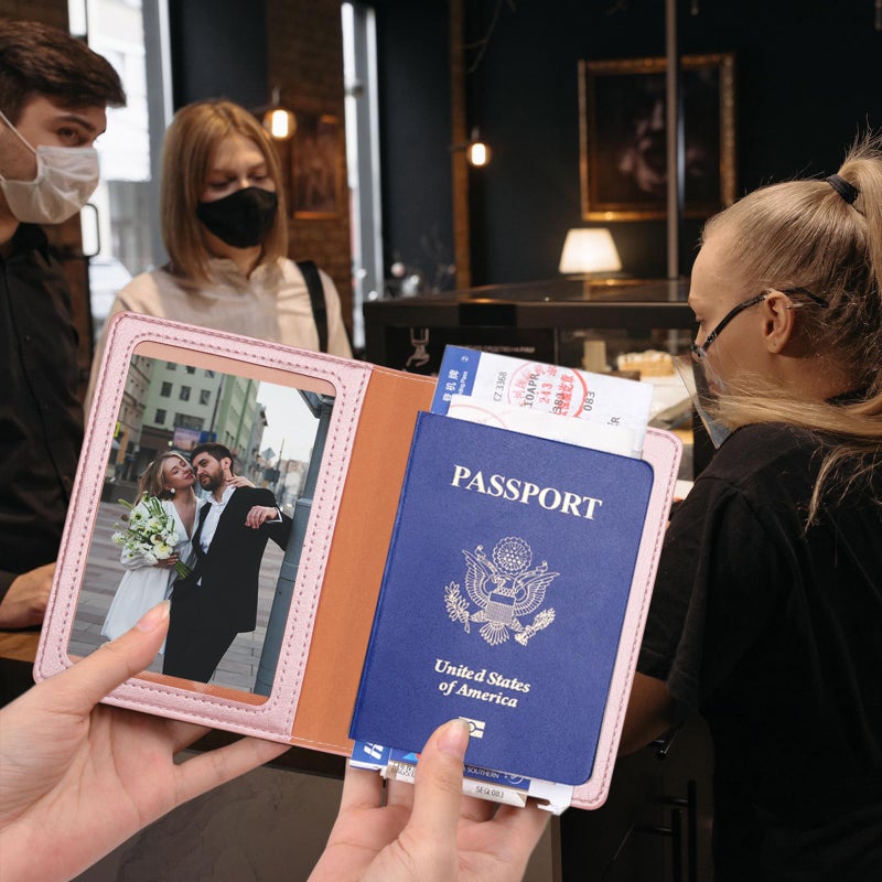 Herain Rose Gold & Gray Passport Holder for Travel, Passport Wallet Cover Case for Family Women Men Cruise Essentials, Travel Must Haves Passports Book Protector - Image 3
