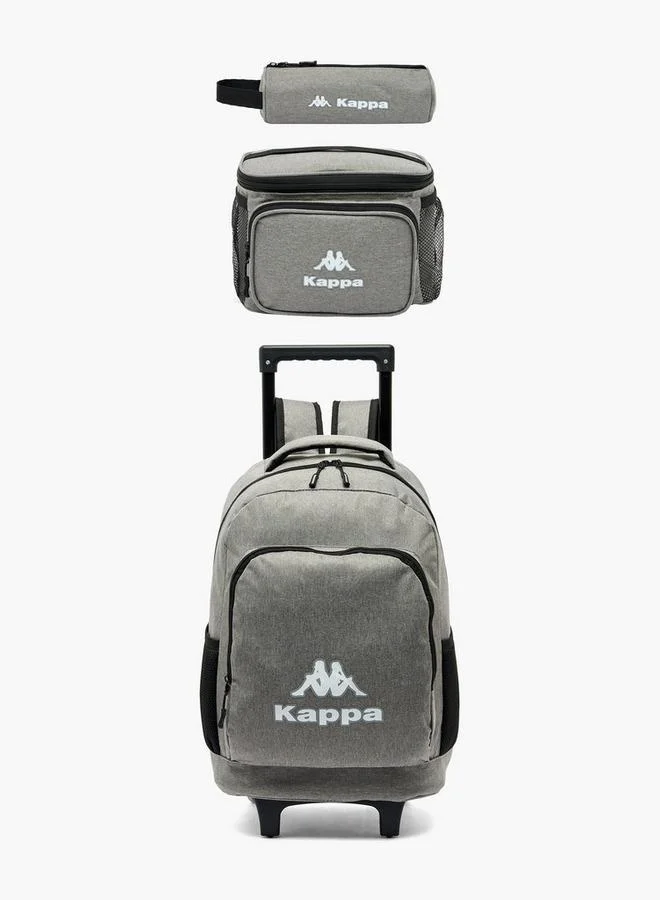 Kappa Logo Print 3-Piece School Trolley Bag Set For Kids 13 Years+ With Lunch Bag And Pencil Pouch
