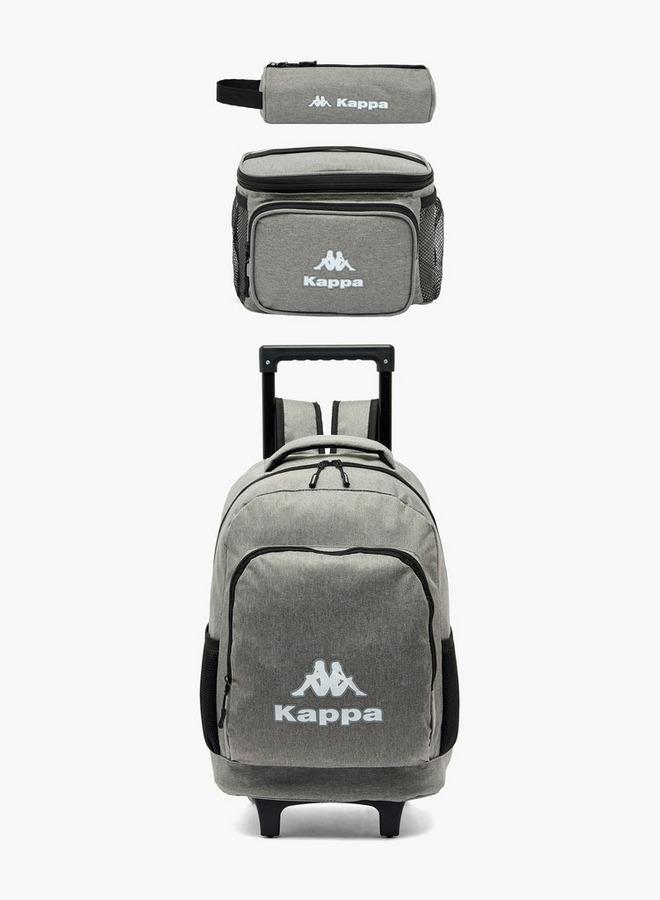Kappa Logo Print 3-Piece School Trolley Bag Set For Kids 13 Years+ With Lunch Bag And Pencil Pouch - Image 2
