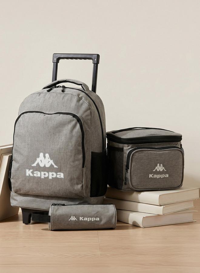 Kappa Logo Print 3-Piece School Trolley Bag Set For Kids 13 Years+ With Lunch Bag And Pencil Pouch - Image 1