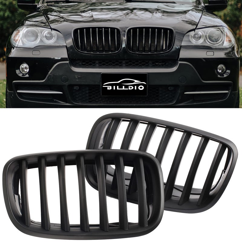 BILLDIO ABS E70 GrillFront Kidney Grille Compatible with 20072014 X5 E70 X6 E71 Single slats Matte black Grills 2pc Set