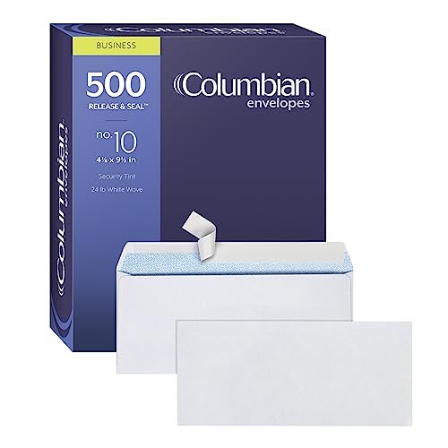 Columbian #10 Security Envelopes, 500/Box, No Window, 4-1/8 x 9-1/2 Inches, Release & Seal Self Seal, White (COLO151) - Image 1