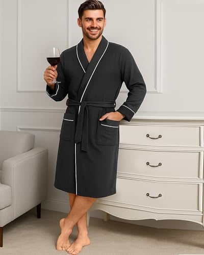 NY Threads Men's Robe Cotton Blend Knit Bathrobe, Medium, Black - Image 5