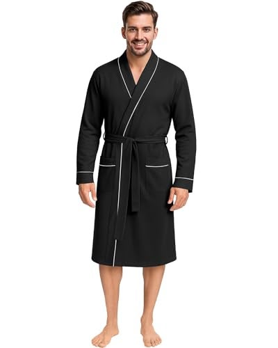NY Threads Men's Robe Cotton Blend Knit Bathrobe, Medium, Black - Image 1