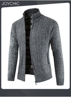 Winter Cardigan Men Casual Autumn Zip Thick Knitted Sweater Pockets Warm Jacket Slim Coat Dark Grey
