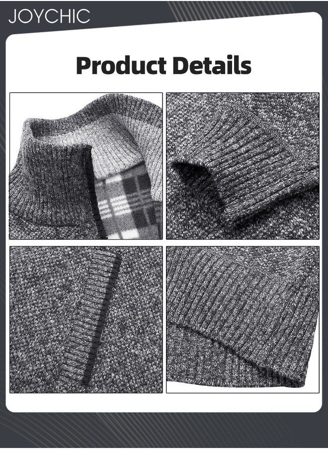 NIBEMINENT - Winter Cardigan Men Casual Autumn Zip Thick Knitted Sweater Pockets Warm Jacket Slim Coat Dark Grey - Image 1