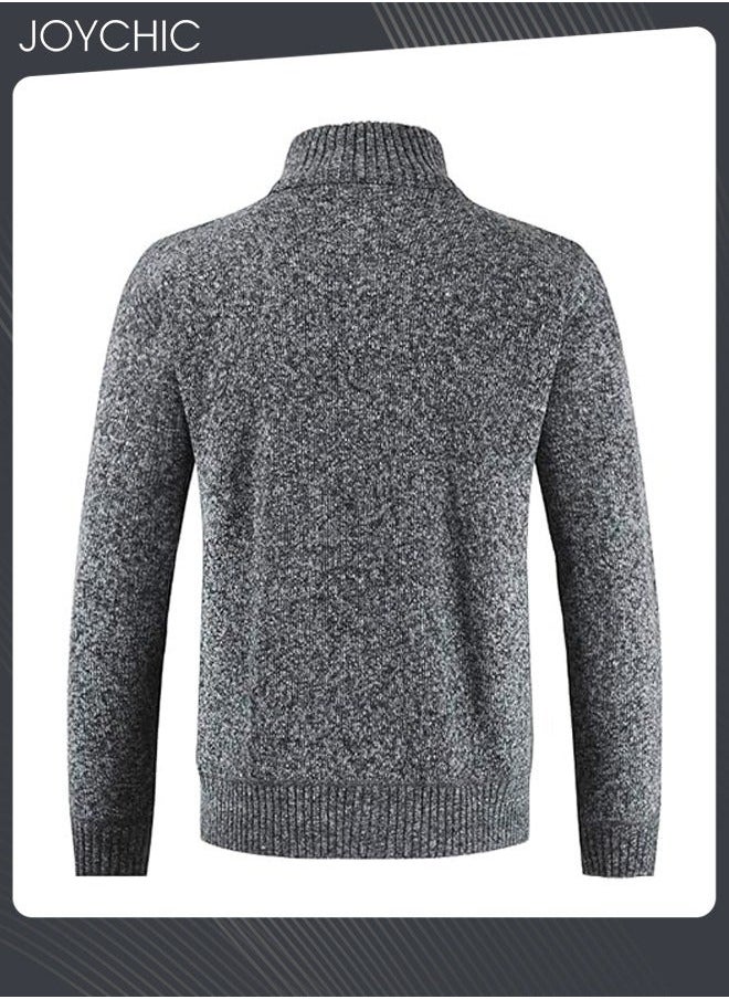NIBEMINENT - Winter Cardigan Men Casual Autumn Zip Thick Knitted Sweater Pockets Warm Jacket Slim Coat Dark Grey - Image 1