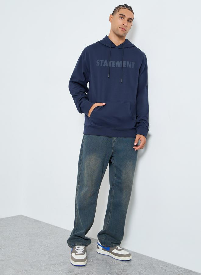 Styli Men Navy Relaxed Fit HD Print Hoodie - Image 2