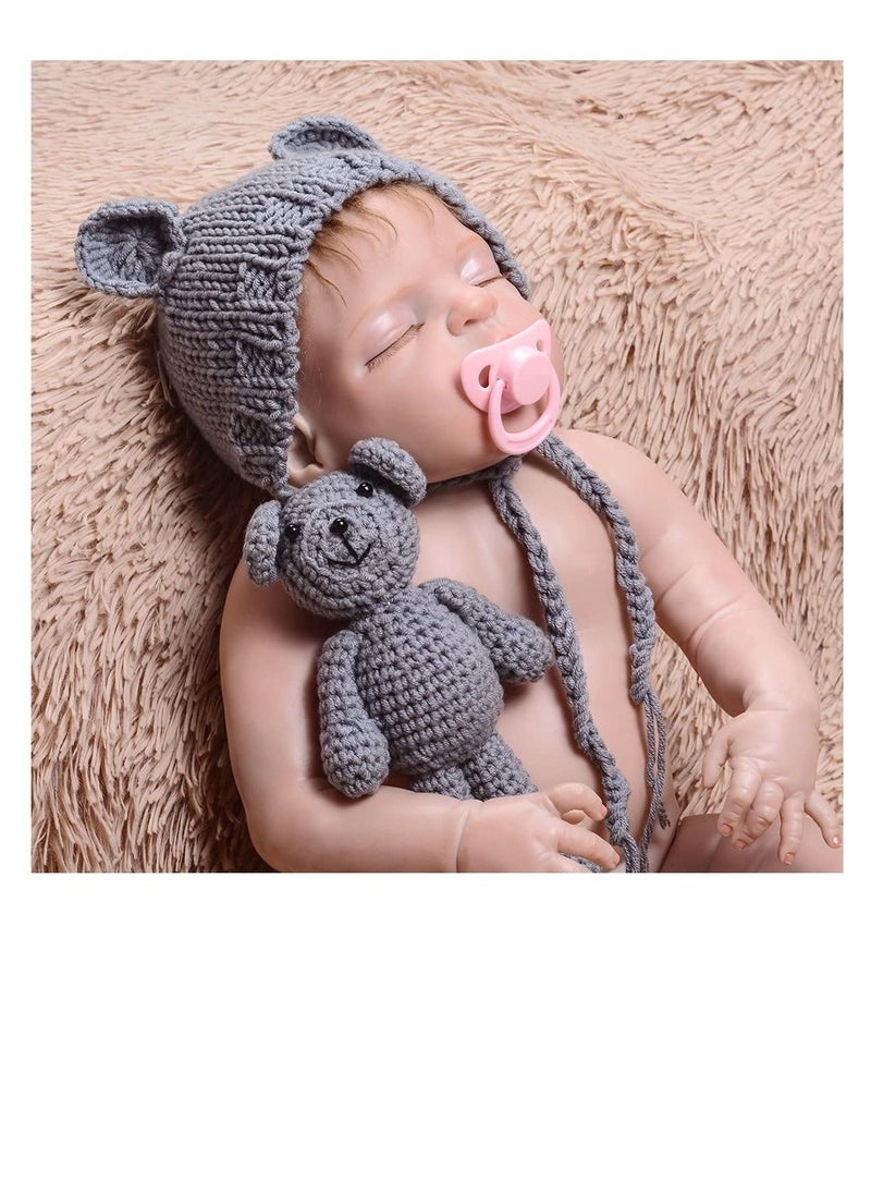 Newborn Photography Props Crochet Bear Bunny Hat Doll Set, Gift Set, Knitted Photo Costume for Baby Boys and Girls(Grey) - Image 3