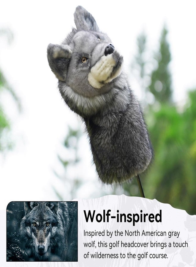 Big Crazy Wolf Golf Head Covers, Animal Driver Headcover, Realistic Animal Design, Soft Lining for Club Protection, Golf Club Covers Fits up to 460CC Driver, Gift for Family and Friends - Image 2