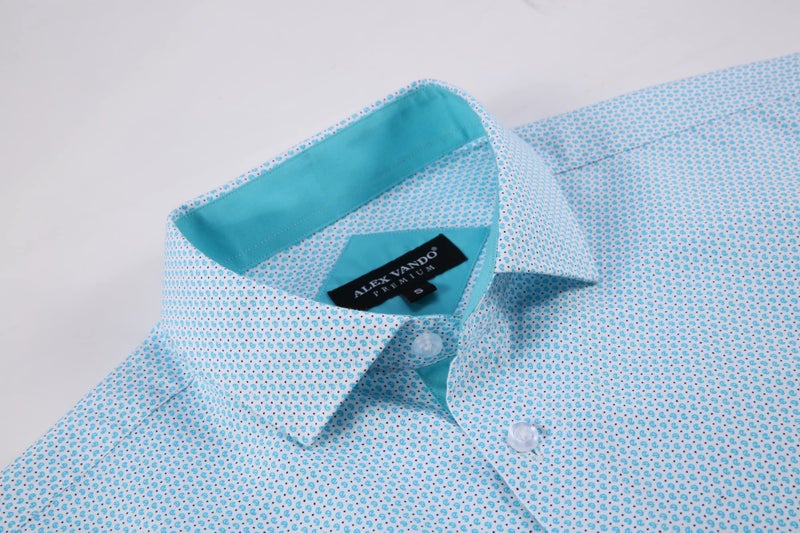 Alex Vando Mens Printed Dress Shirts Long Sleeve Regular Fit Button Down Shirt,Turquoise1670,L - Image 4