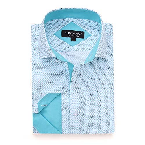 Alex Vando Mens Printed Dress Shirts Long Sleeve Regular Fit Button Down Shirt,Turquoise1670,L - Image 1