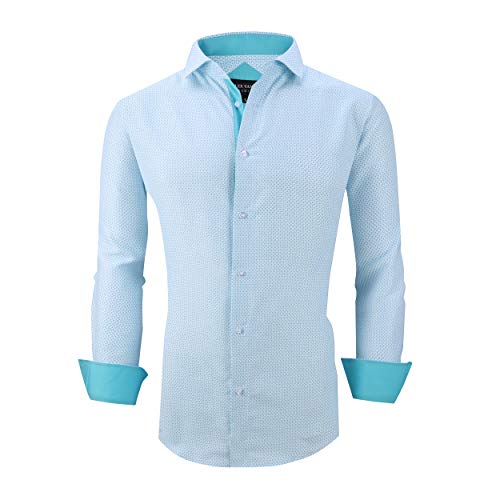 Alex Vando Mens Printed Dress Shirts Long Sleeve Regular Fit Button Down Shirt,Turquoise1670,L - Image 2