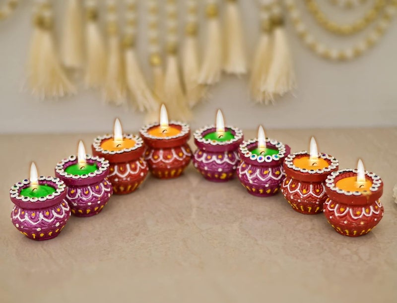 Collectible India مجموعة هدايا شموع ماتكي اليدوية لعيد ديwali - مجموعة شموع ديwali - عناصر تزيين للديكور المنزلي - شموع شمع الطين لتزيين عيد ديwali وعيد الميلاد (مجموعة من 8) - Image 5