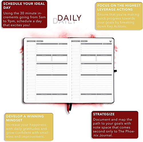 Phoenix Planner The Phoenix Planner - Best Daily Calendar and Agenda for Goal Setting, Boost Happiness and Productivity - Gratitude Journal, Habit Tracker, Quarterly Business Planner - 6 Months, Undated (Crimson) - Image 4