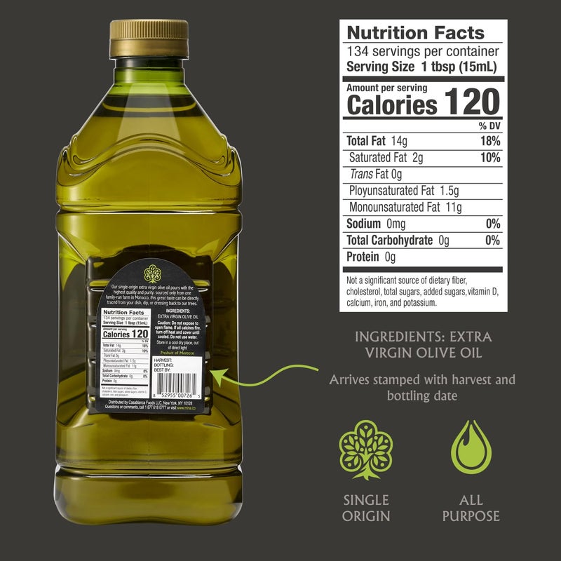 Mina Olive Oil Extra Virgin 68 Fl Oz, New Harvest, Polyphenol Rich Moroccan Extra Virgin Olive Oil, Single Origin, Early Harvest, Cold Extraction, Less than 0.2% Acidity, 2 L - Image 2