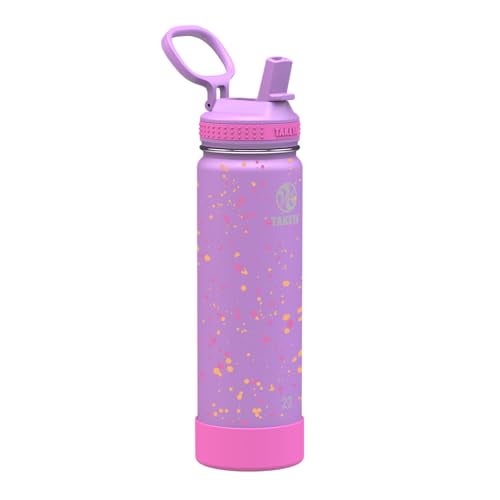 Takeya Actives Water Bottle with Straw Lid - Bottle with Double Stainless Steel Insulation - Dishwasher Safe & BPA-Free - Bottle with Straw Lid & Removable Bumper - 22 oz, Purple Love - Image 1