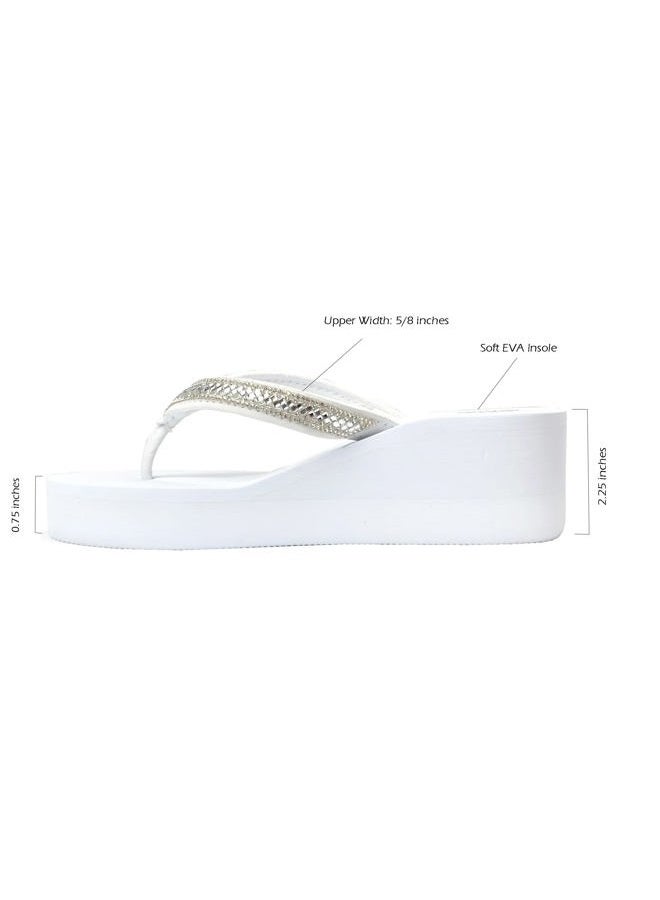REDVOLUTION New Women's Rhinestone Sandals Platform T-Strap Jewel Sandals High Wedge Flip Flops, Gem [White], 7 - Image 5