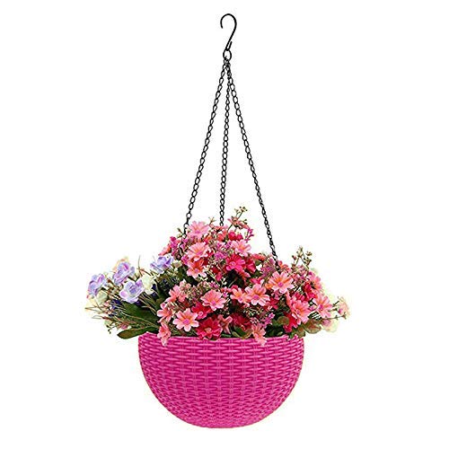 Bianco Round Rattan Woven Hanging Planters with Hanging Chain, Hanging Pots for Plants Balcony (Pink, Set of 7, 7.1x4.8 Inch) - Image 2