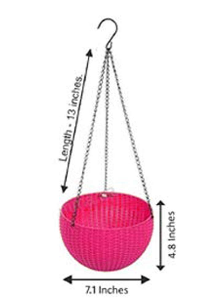 Bianco Round Rattan Woven Hanging Planters with Hanging Chain, Hanging Pots for Plants Balcony (Pink, Set of 7, 7.1x4.8 Inch) - Image 3