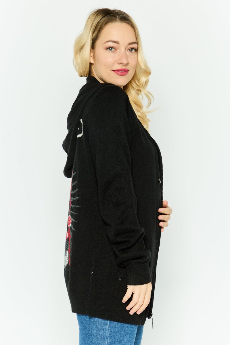 Ed Hardy هودي نسائي بأكمام طويلة وطباعة جرافيك، أسود - Image 4