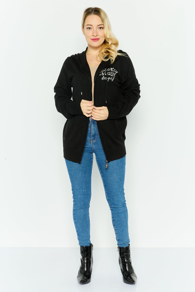 Ed Hardy هودي نسائي بأكمام طويلة وطباعة جرافيك، أسود - Image 3