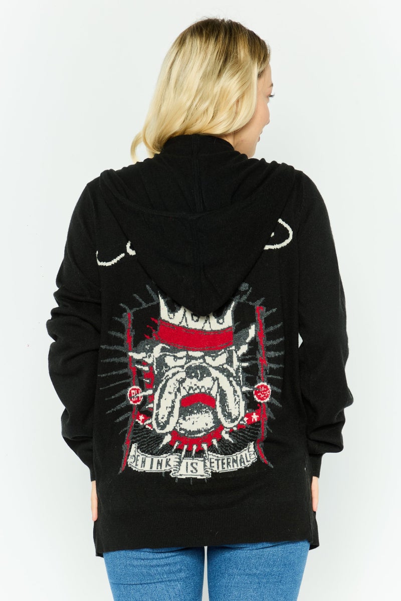 Ed Hardy هودي نسائي بأكمام طويلة وطباعة جرافيك، أسود - Image 2