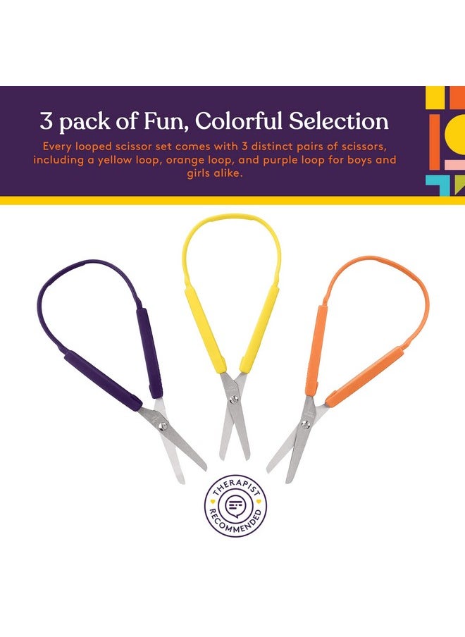 Special Supplies - Loop Scissors For Teens And Adults 8 Inches (3 Pack) Colorful Looped Adaptive Design Right And Lefty Support Small Easy Open Squeeze Handles Supports Elderly And Special Needs - Image 1