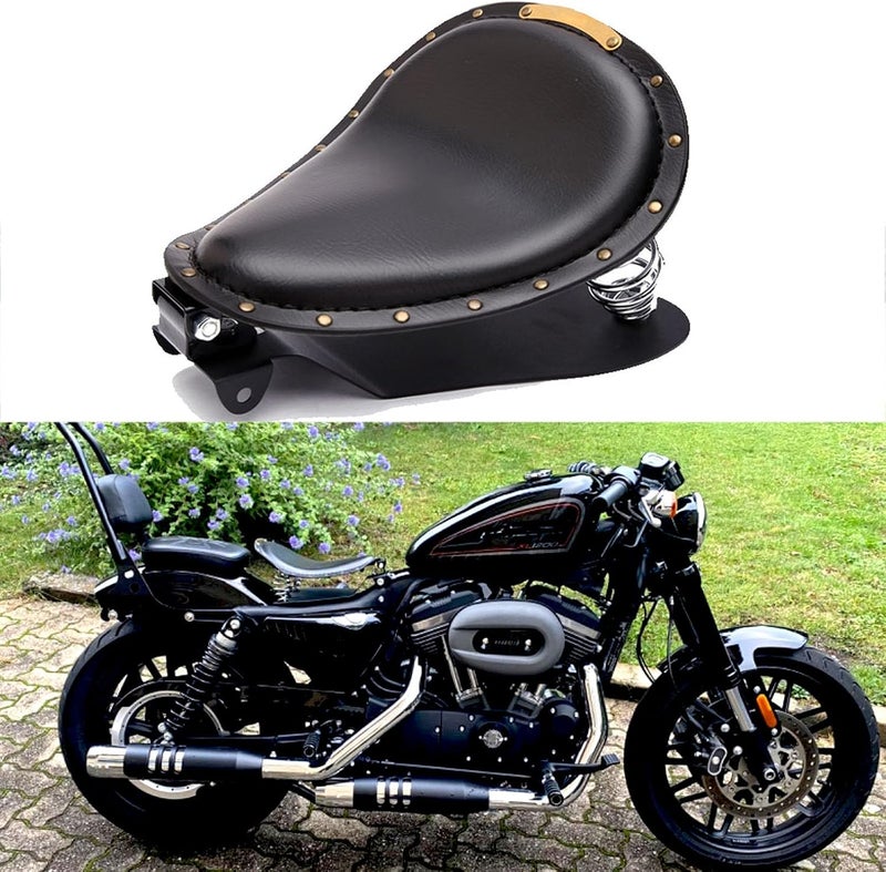 MISS MOLY Black Leather Motorcycle Rivet Bobber Solo Seat Spring Base Plate Bracket Kit for Harley Sportster XL 883 1200 48 - Image 1