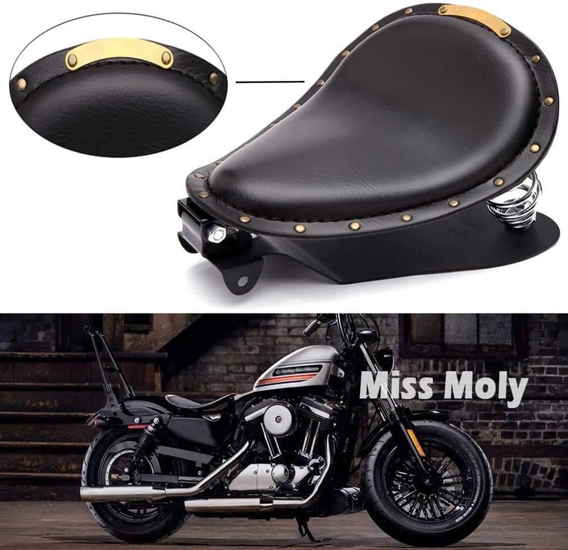 MISS MOLY Black Leather Motorcycle Rivet Bobber Solo Seat Spring Base Plate Bracket Kit for Harley Sportster XL 883 1200 48 - Image 2