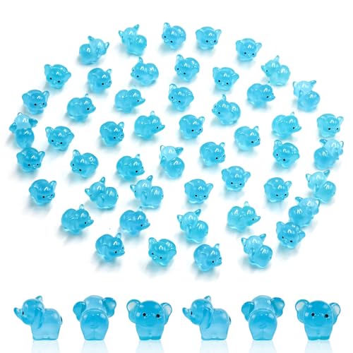 HOMICO 50 Pieces Mini Blue Elephant Animals Luminous Tiny Resin Animals Mini Elephants for Dollhouse Micro Fairy Garden Landscape Aquarium Elephant Birthday Decorations - Image 1