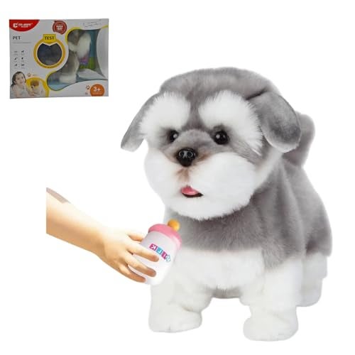 CU-MATE CUMATE Interactive Plush Schnauzer Dog ToyCompanion Robot Dog PetsHandmade Weighted Stuffed AnimalsElectronic Toy with WalkingBarkingWagging TailTalking - Image 1