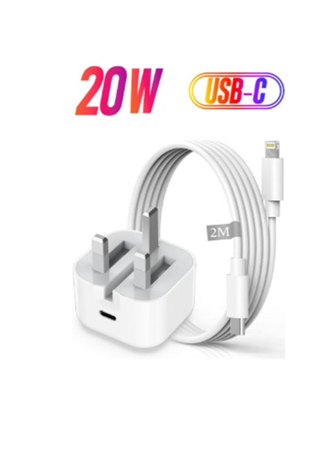 iPhone 20W Fast Charger | USB C Wall Fast Charger with USB C to Lightning Cable 2M Compatible with iPhone 14/14 Pro/14 Pro Max/13/12/SE2020/11/XR/XS Max/X/iPad