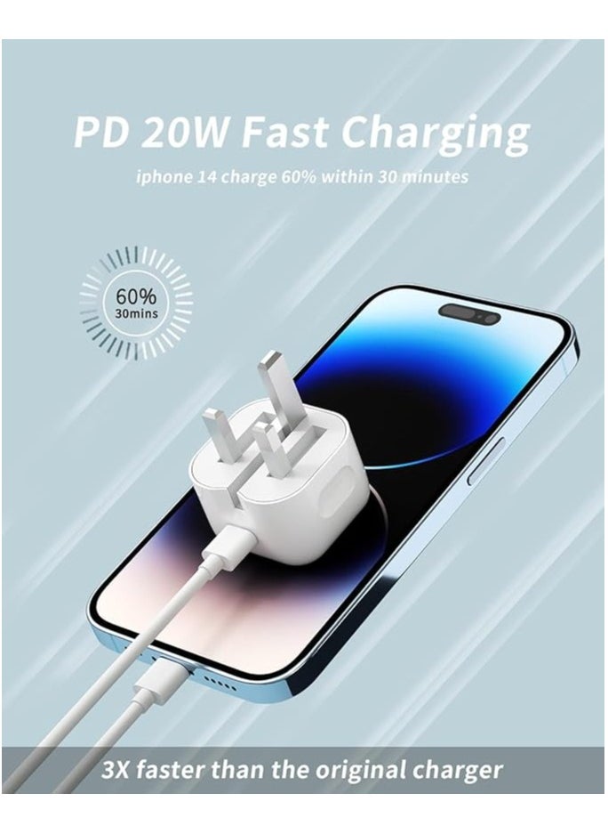 iPhone 20W Fast Charger | USB C Wall Fast Charger with USB C to Lightning Cable 2M Compatible with iPhone 14/14 Pro/14 Pro Max/13/12/SE2020/11/XR/XS Max/X/iPad