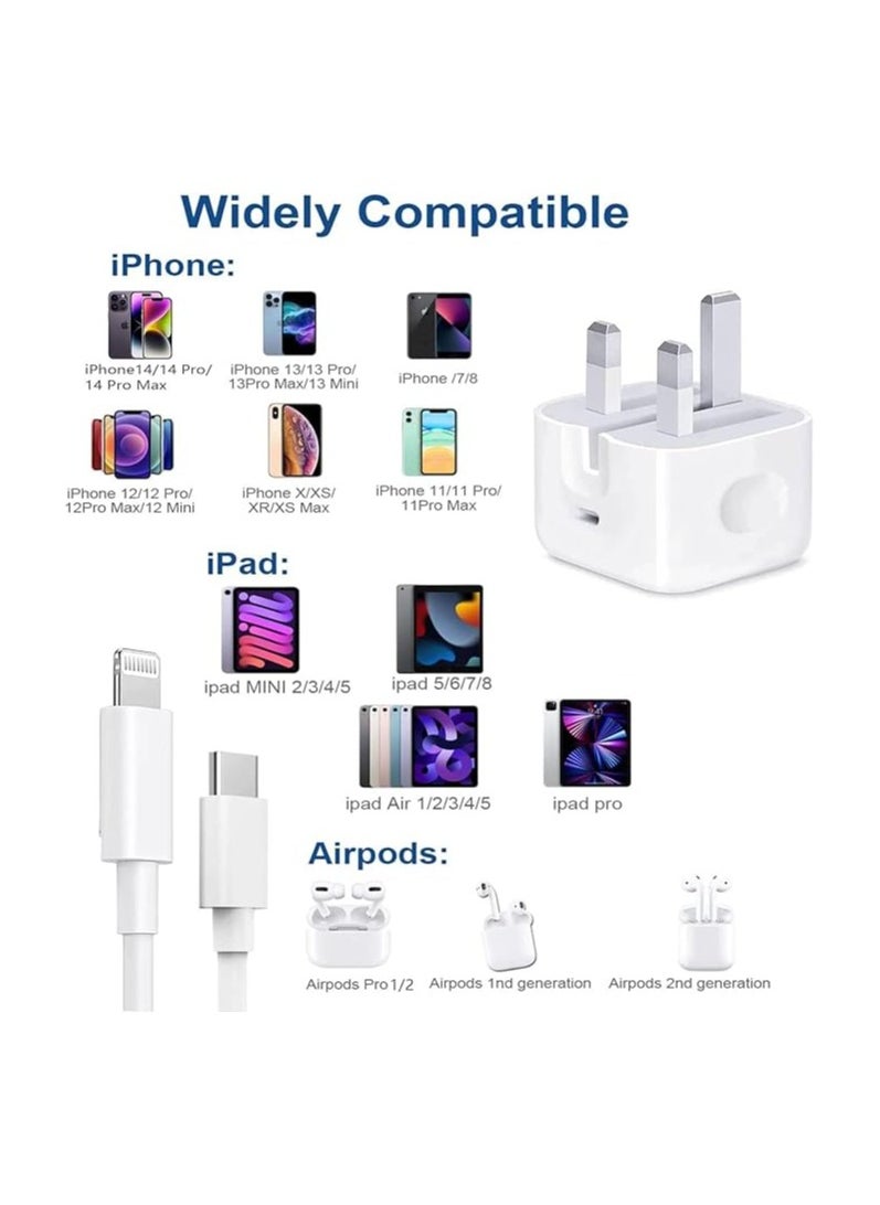 OMAKSS - iPhone 20W Fast Charger | USB C Wall Fast Charger with USB C to Lightning Cable 2M Compatible with iPhone 14/14 Pro/14 Pro Max/13/12/SE2020/11/XR/XS Max/X/iPad - Image 1