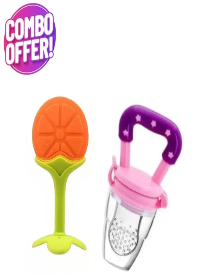 KALRA MAGIC® 1Pc Baby Fruit Feeder & 1Pcs Silicone Teether Set BPA Free Soft Chew Teething Toy & Self-Feeding Pacifier for Infants & Toddlers (Combo No 1) - Image 2