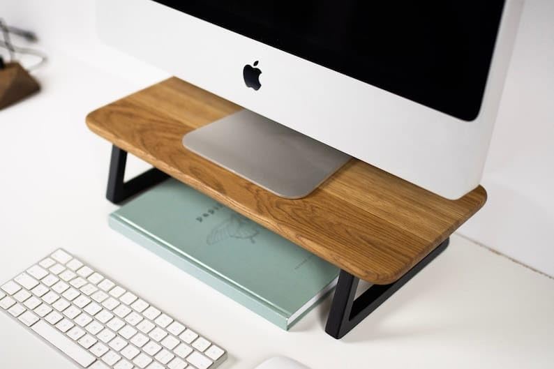 Carpentray carpentray Wooden Computer Monitor Stand Monitor Riser Desk Shelf Desktop Stand TV Laptop Riser with Keyboard Storage Desk Natiral Top  - Image 1