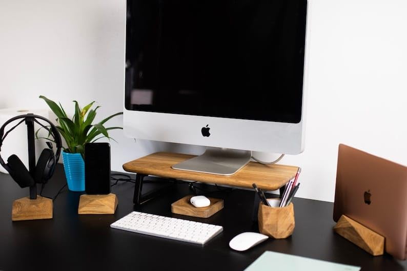 Carpentray carpentray Wooden Computer Monitor Stand Monitor Riser Desk Shelf Desktop Stand TV Laptop Riser with Keyboard Storage Desk Natiral Top  - Image 2
