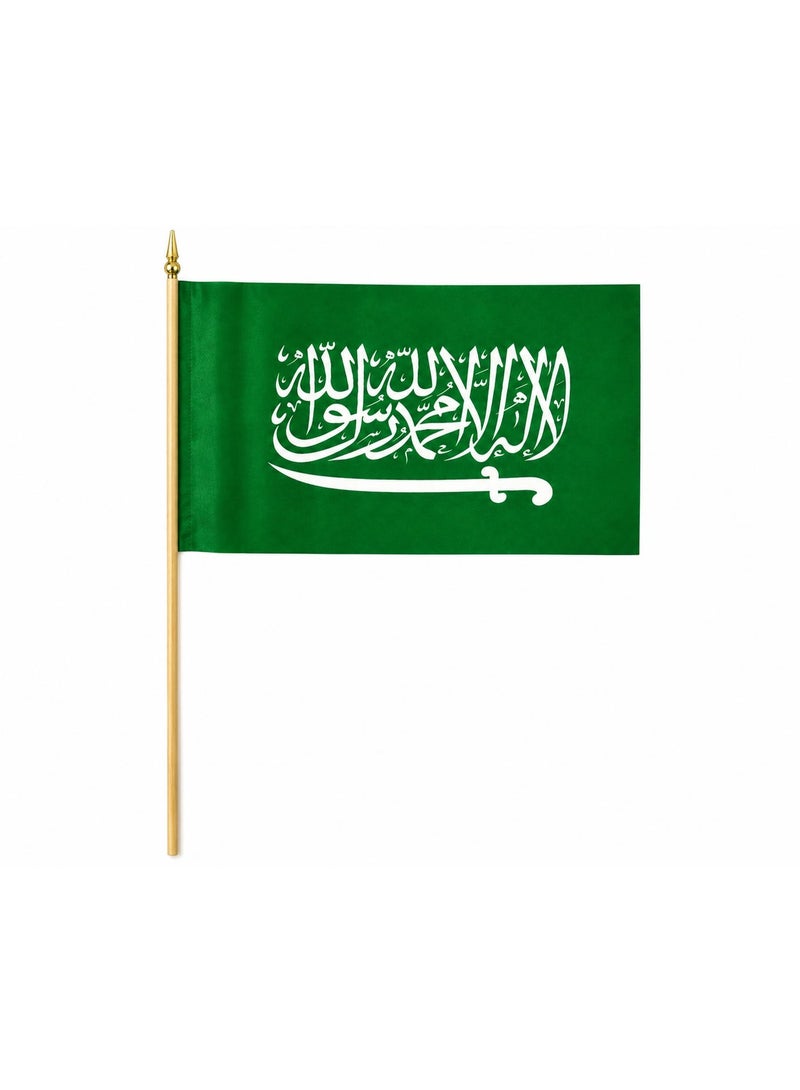 Saudi Arabia National Day Hand Waving Flag – Pack of 3 | 30 × 42 cm Flag with 65 cm Wooden Stick | National Flags - Image 1