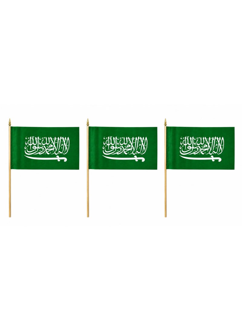 Saudi Arabia National Day Hand Waving Flag – Pack of 3 | 30 × 42 cm Flag with 65 cm Wooden Stick | National Flags - Image 2
