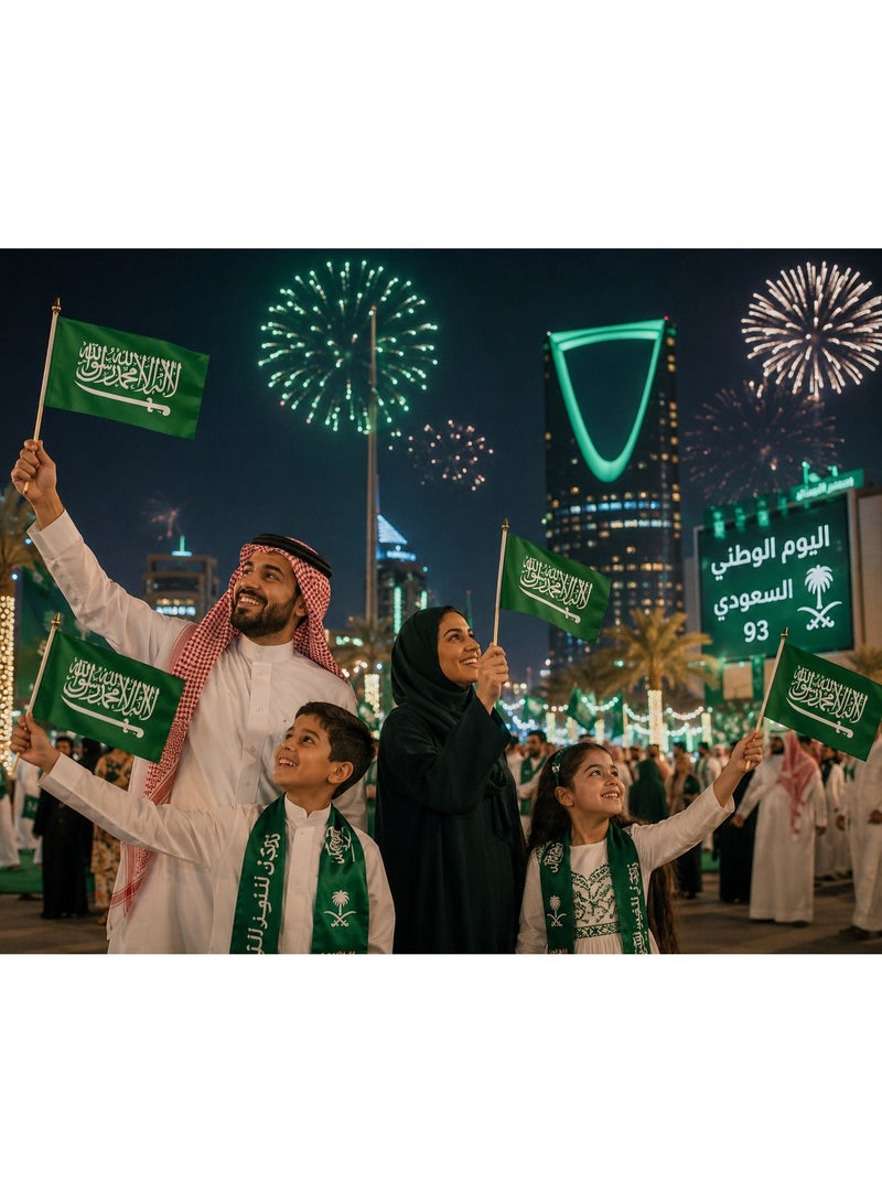 Saudi Arabia National Day Hand Waving Flag – Pack of 3 | 30 × 42 cm Flag with 65 cm Wooden Stick | National Flags - Image 3