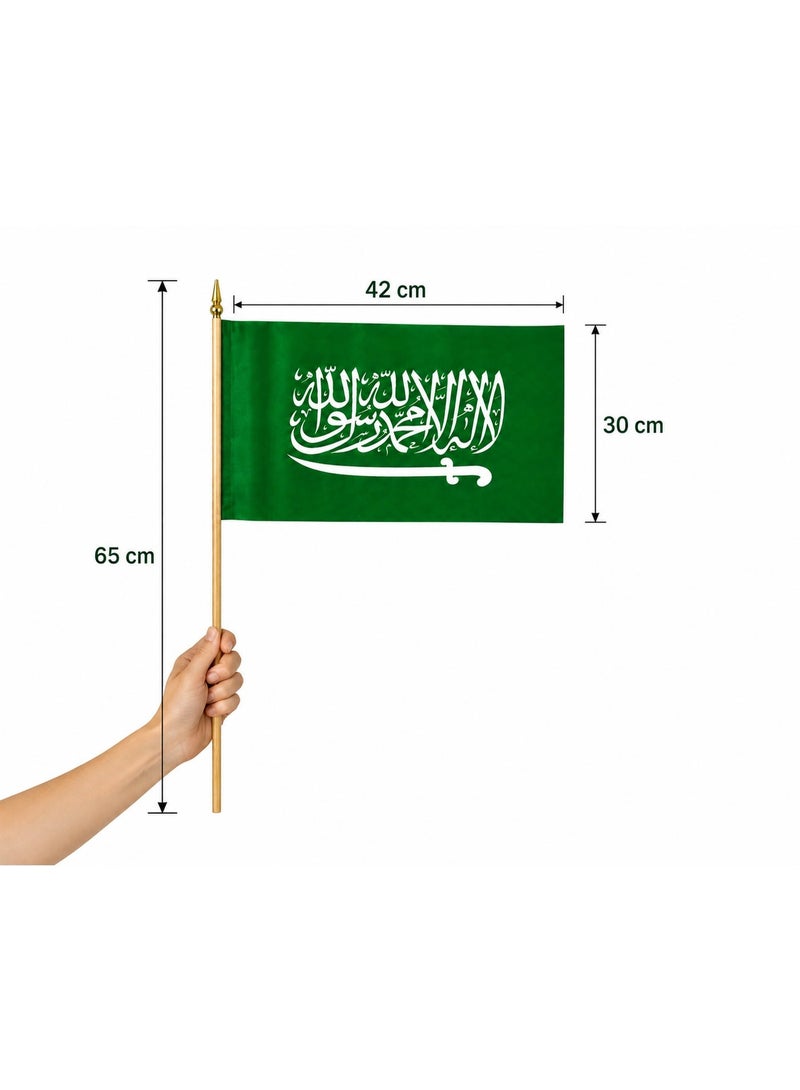 Saudi Arabia National Day Hand Waving Flag – Pack of 3 | 30 × 42 cm Flag with 65 cm Wooden Stick | National Flags - Image 4
